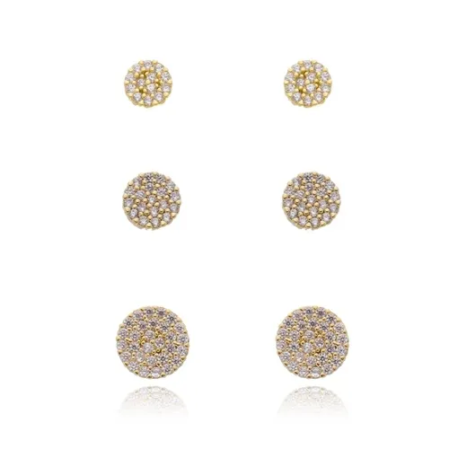 Trio de Brinco Círculo Cravejado Zircônias