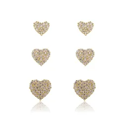 Trio de Brincos Corações Cravejados com Zircônias