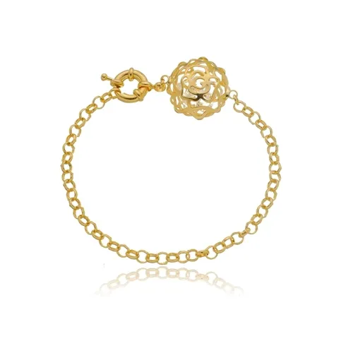 Pulseira Corrente Elo Português com Pingente Flor 3D