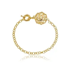Pulseira Corrente Elo Português com Pingente Flor 3D