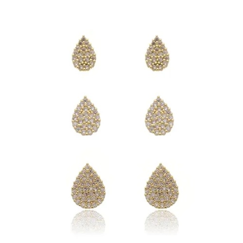 Trio de Brinco Gota Cravejados com Zircônias