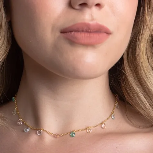 Colar Choker Cristais Coloridos Intercalados