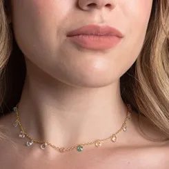 Colar Choker Cristais Coloridos Intercalados
