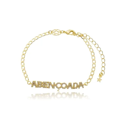 Pulseira Corrente Groumet com Pingente Abençoada Cravejado