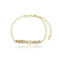 Pulseira Corrente Groumet com Pingente Abençoada Cravejado