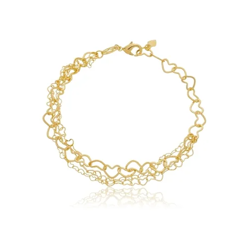 Pulseira Correntes Elos Corações
