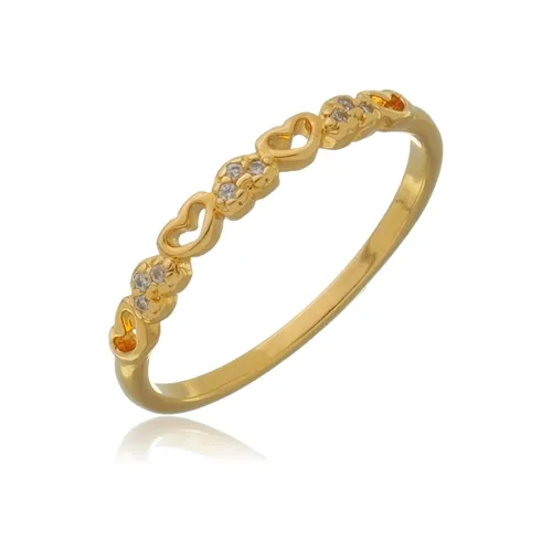 Anel Mini Corações Vazados e Zircônias  Banhado a Ouro 18k