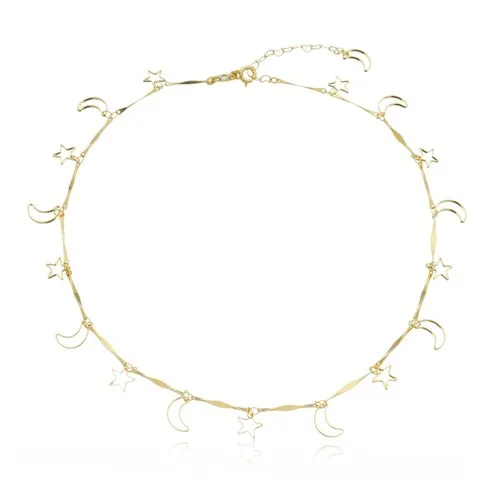 Colar Chocker Lua e Estrela Vazadas