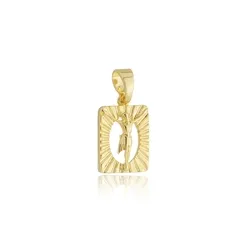 Pingente Retangular Detalhado com Crucifixo Banhado a Ouro 18 k