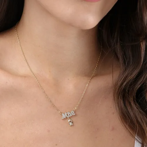 Colar Pingente Escrita Mãe Cravejada com Zircônias com Pingente de filho