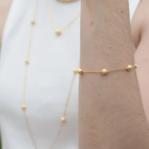 Pulseira de Corrente Veneziana Intercalada com Esferas Diamantadas Foscas