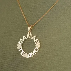 Colar Mandala "Mamãe, Te Amo" com Corações Intercalados