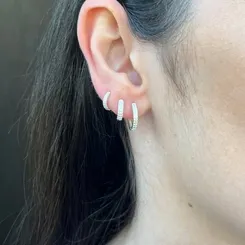 Argola Articulada Cravejada com Zircônias em Prata 925 - Tamanho P