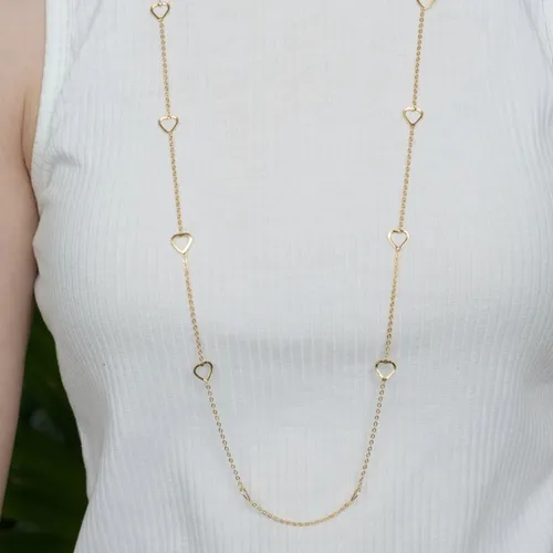 Colar Comprido com Corações Lisos e Vazados Tamanho P: Delicadeza e Charme na Corrente Veneziana