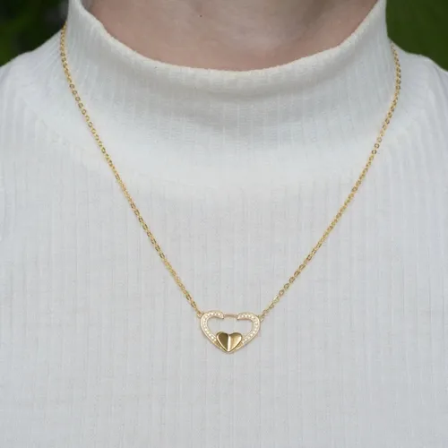 Colar Pingente de Coração Cravejado Corrente Cadeado: Elegância e Charme em Cada Detalhe