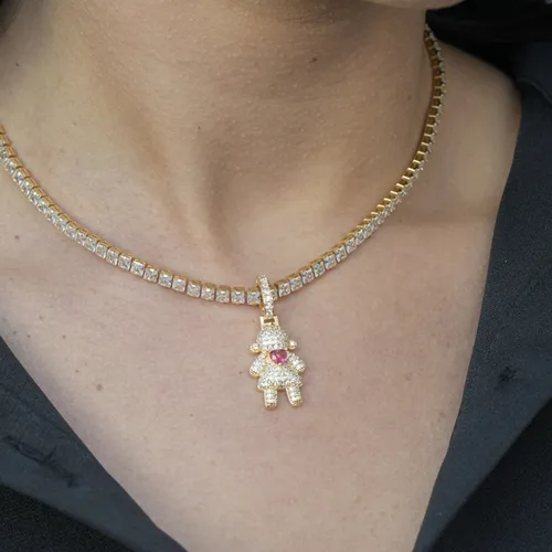 Pingente de Menina e Menino Cravejados com Zircônias