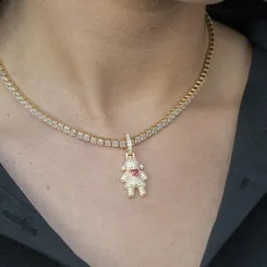 Pingente de Menina e Menino Cravejados com Zircônias