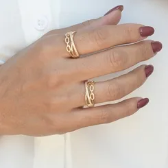 Anel Aros Liso e Elos com Fio Cravejado com Zircônias