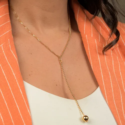 Colar Gravatinha com corrente Dupla Veneziana e Corrente de Bolinha Lisa  Banhado a Ouro 18 k