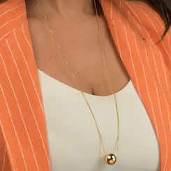 Colar Comprido com Pingente de Bola Lisa Banhado a Ouro 18 k