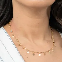 Colar choker com Pingentes de Estrelinhas Banhado a Ouro 18K