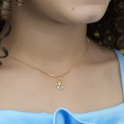 Conjunto Infantil Colar e Brinco Minnie com Zircônias Coloridas - Banhado a Ouro 18k