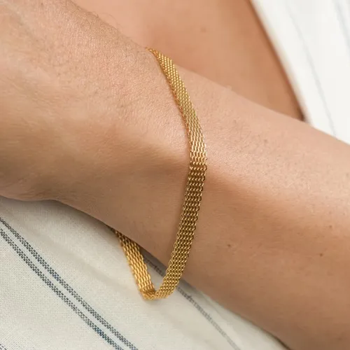 Pulseira Corrente Malha Detalhada Banhada a Ouro 18k