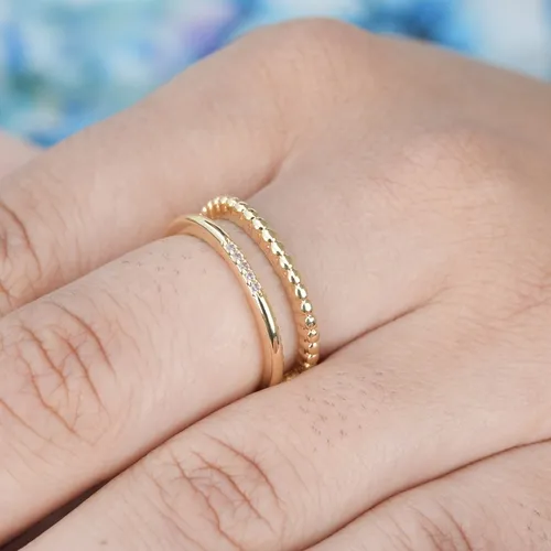 Anel Dois Aros Separados e Zircônias Banhado a Ouro 18K