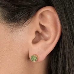 Brinco Redondo Cravejado com Zircônias Verdes Banhado a Ouro 18 k