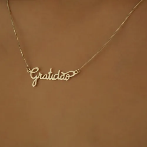 Colar Pingente Gratidão Banhado a Ouro 18K