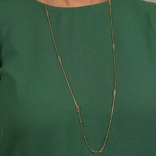 Colar Comprido com Corrente Veneziana e Bolinhas Intercaladas com Cristal Banhado a Ouro 18k