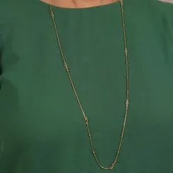Colar Comprido com Corrente Veneziana e Bolinhas Intercaladas com Cristal Banhado a Ouro 18k