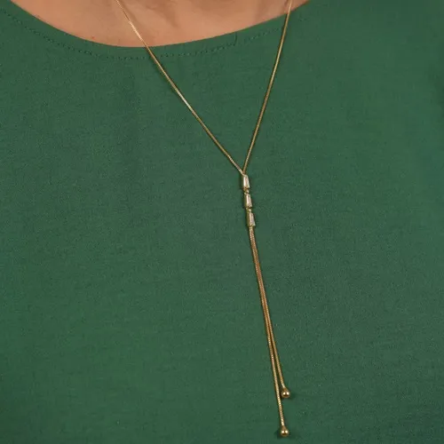Colar Gravatinha com Três Navetes e Pingente de Bolinha Lisa - Banhado a Ouro 18k