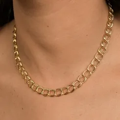 Colar Choker Corrente de Elos Duplos e Grossos  Banhada a Ouro 18k