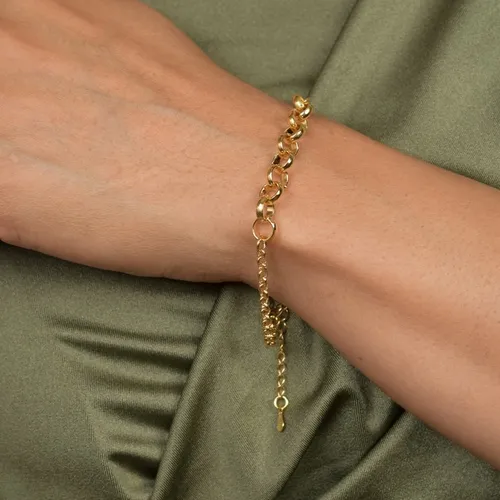 Pulseira com Elos Portugueses nas Extremidades e Elo Grosso ao Centro  Banhada a Ouro 18k