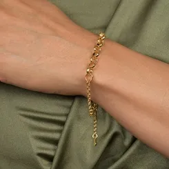 Pulseira com Elos Portugueses nas Extremidades e Elo Grosso ao Centro  Banhada a Ouro 18k