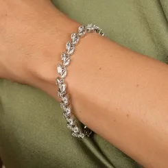 Pulseira Navetes em Cristais no Formato de Folhinhas Banhada a Ouro 18k