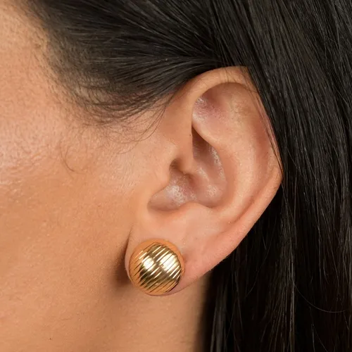 Brinco Metade Redondo com Listras Banhado a Ouro 18 k