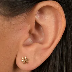 Brinco Pequeno Florzinha Lisa com Tarracha Baby  Banhado a Ouro 18k