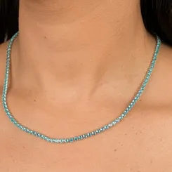 Colar Riviera 3mm com Cristais Coloridos: Esmeralda, Turquesa e Rosa Banhado a Ouro 18k ou Ródio Bra