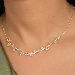 Colar com Corrente Veneziana e Riviera com Pingentes de Navetes Banhado a Ouro 18K