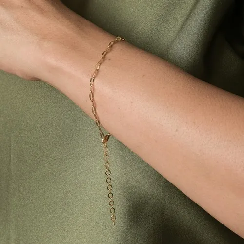 Pulseira Corrente Elos 1x1 com Detalhe Achatado Banhada a Ouro 18k