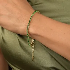 Pulseira Riviera 3mm com Cristais Coloridos - Esmeralda, Turquesa e Rosa Banhado a Ouro 18k ou Ródio