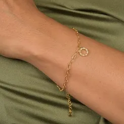 Pulseira Corrente Cartier Elos Detalhados e Pingente Circular Vazado Cravejado com Zircônias