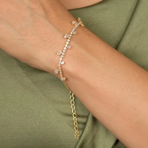 Pulseira com Corrente Veneziana e Riviera com Pingentes de Navetes Banhada a Ouro 18K