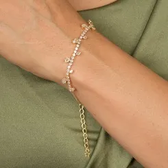 Pulseira com Corrente Veneziana e Riviera com Pingentes de Navetes Banhada a Ouro 18K