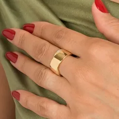 Anel Liso com Zircônias Transpassadas  Banhado a Ouro 18k