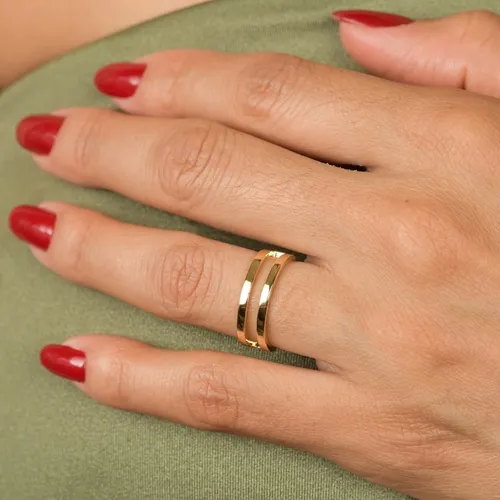 Anel com Dois Aros Retos Banhado a Ouro 18k