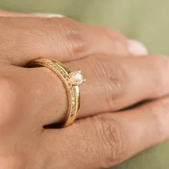 Anel Plus Size Solitário com Aros Duplos  Banhado a Ouro 18k