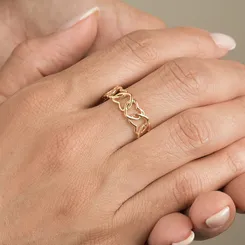Anel Plus Size de Corações Interligados Banhado a Ouro 18k
